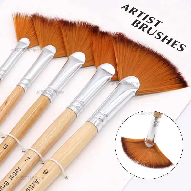 5Pcs/Set Nylon Hair Artist Painting Brush Wood Handle Sector Paint Brushes 1# 3# 5# 7# 9# Fan Shaped For Acrylic Oil Watercolor