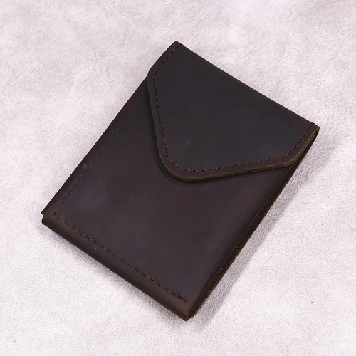 Imagen 2 del producto Cartera 100% de cuero genuino para hombre, Cartera de cuero de vaca Original, delgada, minimalista, con bolsillo frontal, tarjetero con cierre de solapa
