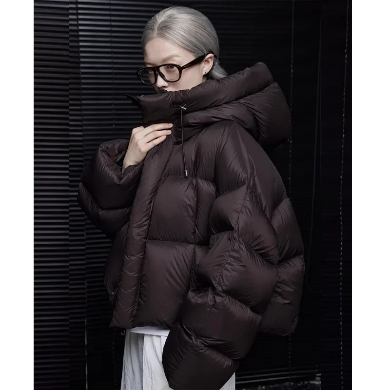 High-End-Wintermantel 2025, kurze Pufferjacke mit Kapuze für Damen, neuer amerikanischer Stil, Design, Mode