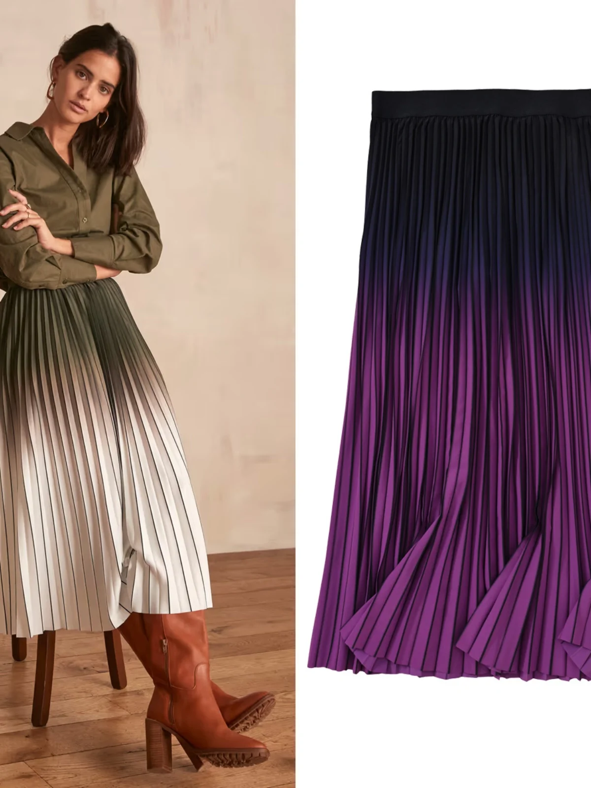 

Fashionable Gradient Color Smokey Effect High Waist A-Line Skirt Women's Spring Autumn Polyester Spandex Blend Skirts