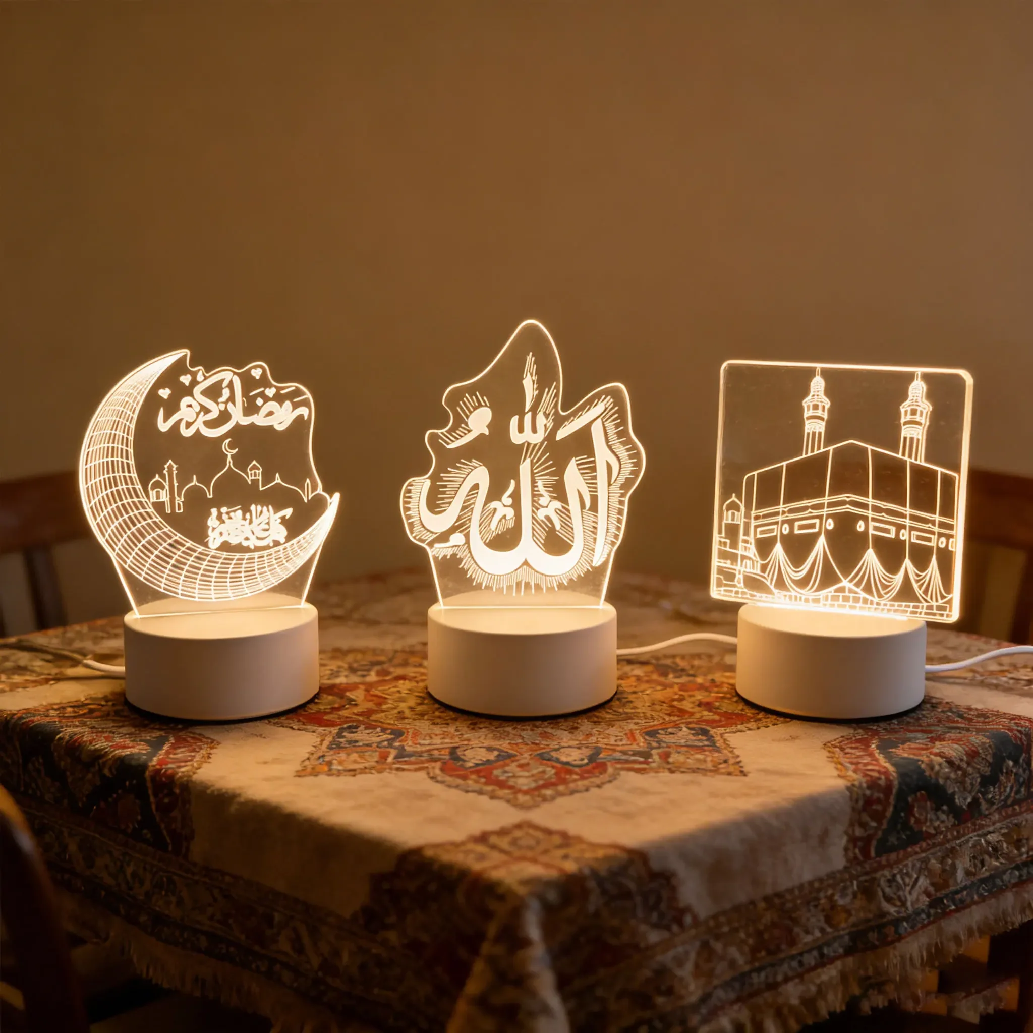 

3D Acrylic LED Night Light EID Mubarak Ornaments Bedroom Home Decor Muslim Ramadan Festival Supplies Neon Lamp USB Operated