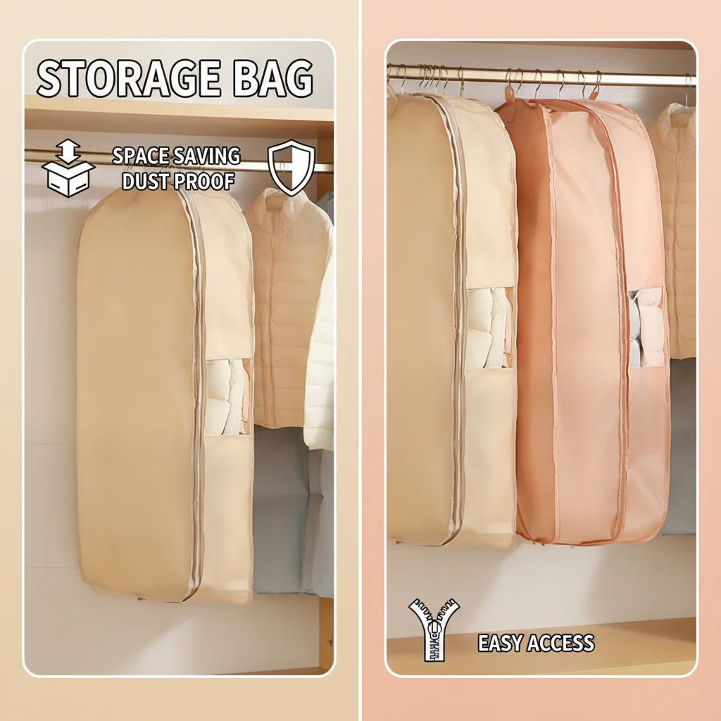 1pc Down Jacket Compressed Dust Cover Clothes Compression Hanging Bag Household Visible Clothes Storage Bag Wardrobe Organizer