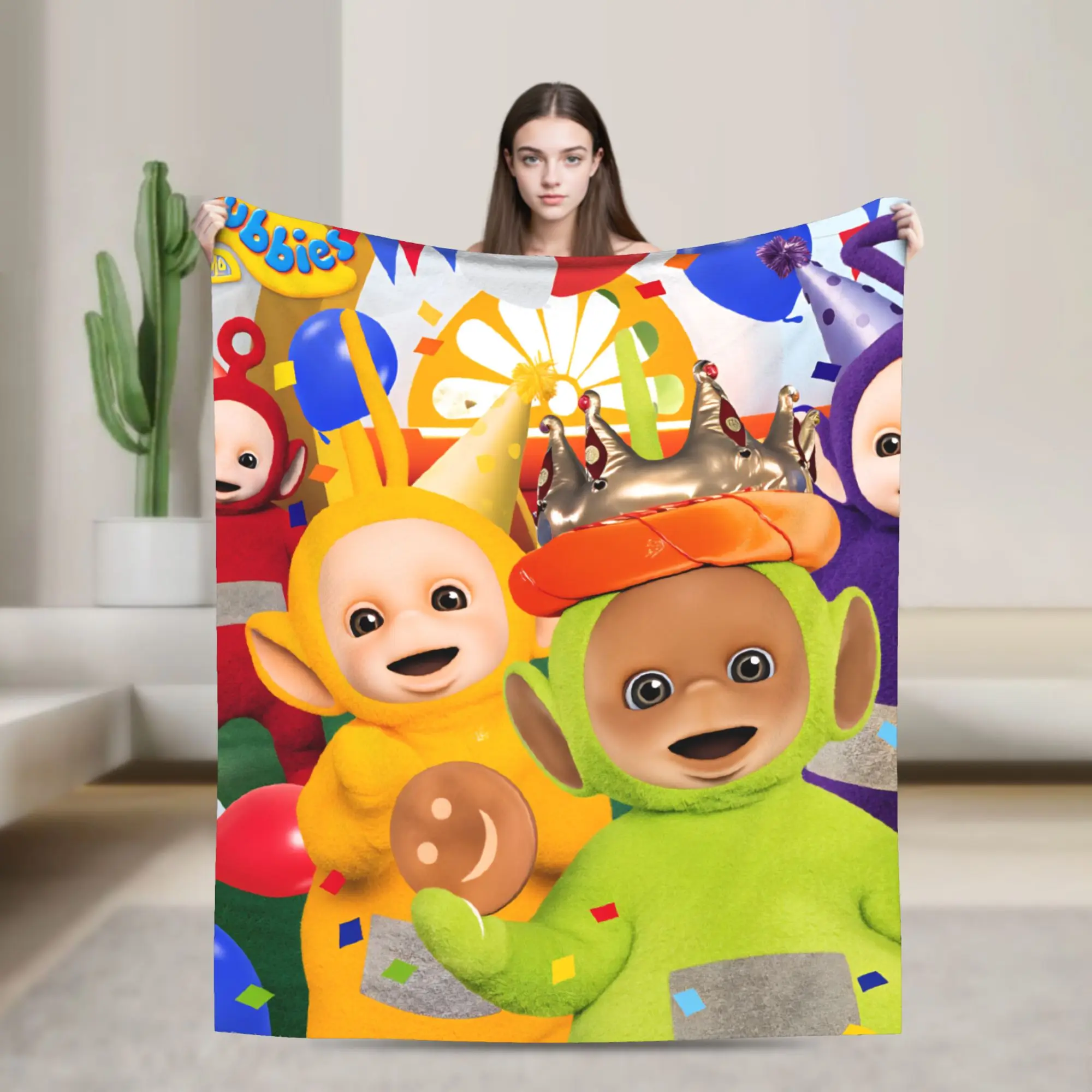 Childrens Cute T-Teletubbies Flannel Blanket  Super Soft Throw Blanket for Bedroom Picnic Pattern Bedspread Sofa Bed Cover