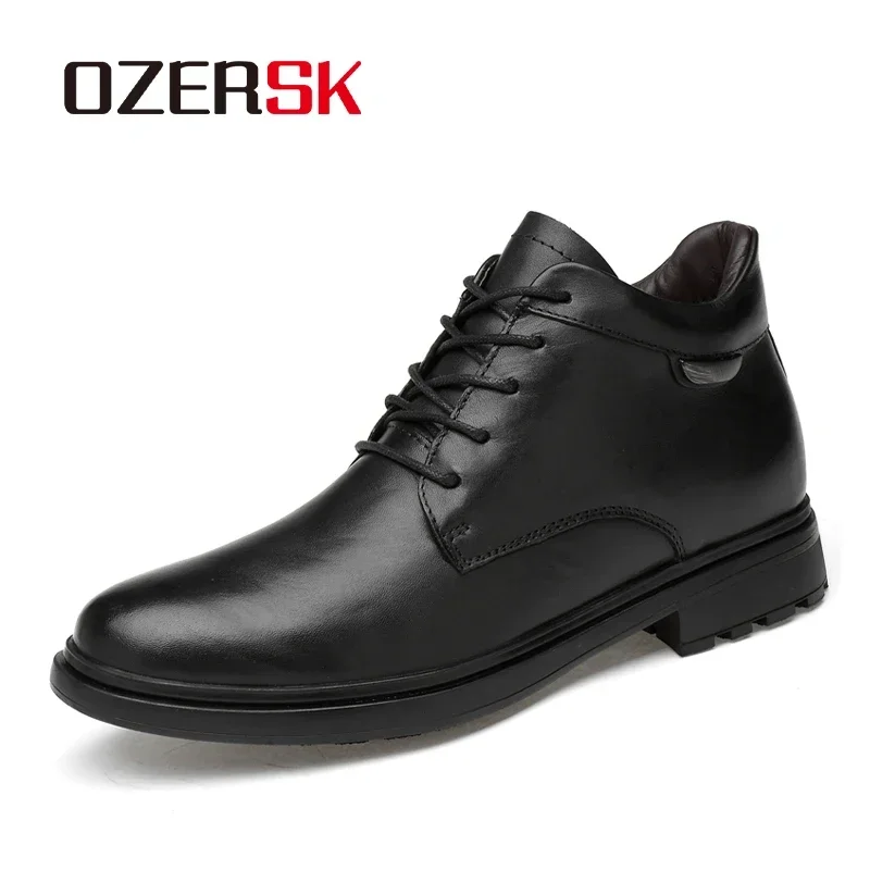 OZERSK Autumn Winter Hot Sale Genuine Leather Men Boots High Top Ankle Boots Male Footwear Snow Boots Casual Shoes