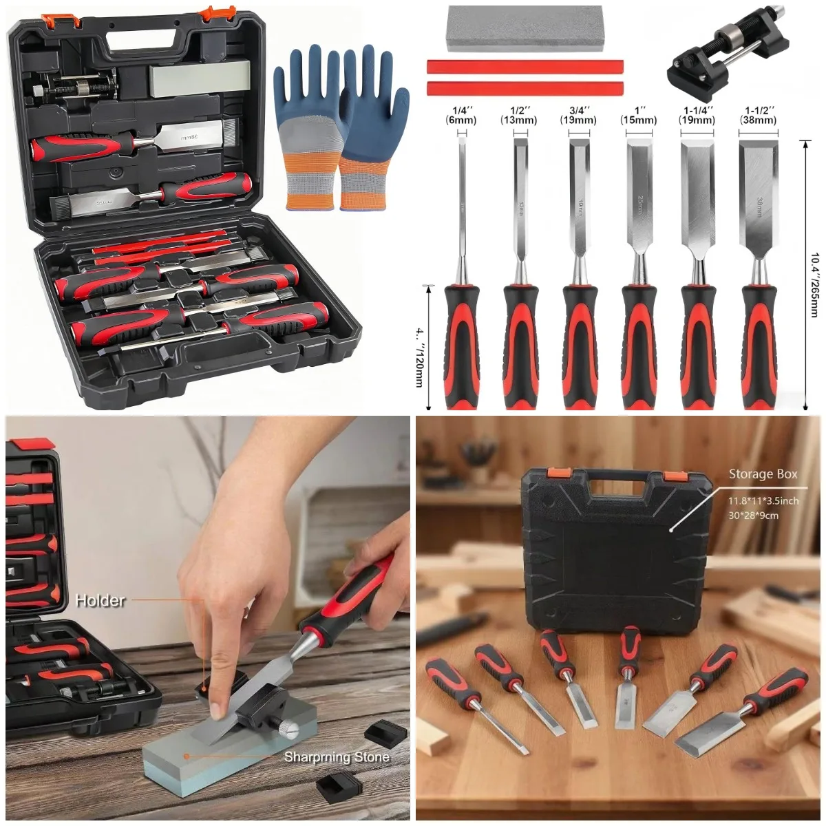 

11-Piece Wood Chisel Set with Honing Guide, Sharpening Stone & Storage Case