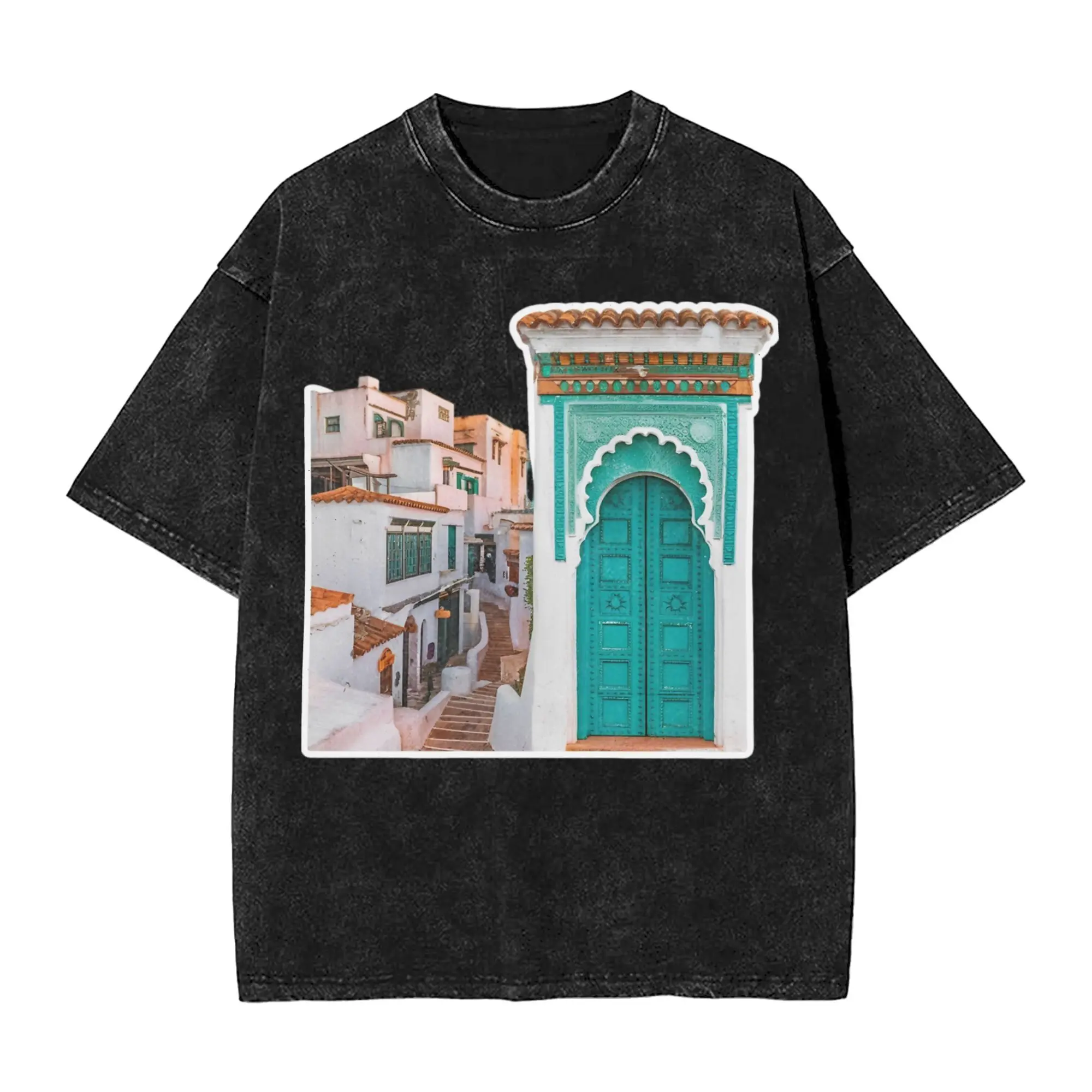 

Casbah of Algiers Algeria Washed T-Shirt Men Y2K Basic Cotton T Shirts Summer O Neck Hipster Tees Print Oversized Clothes