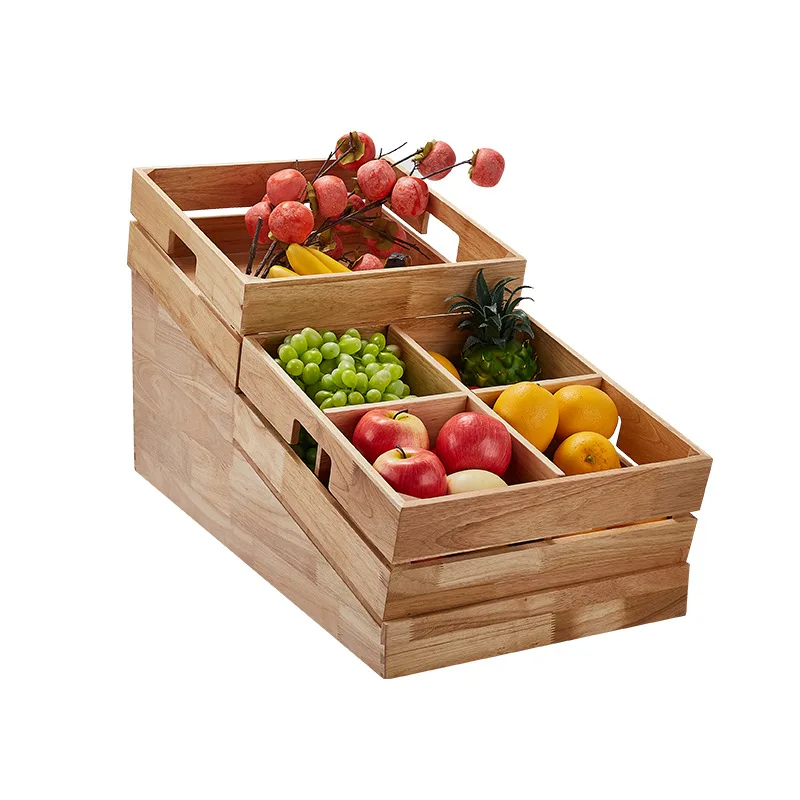 Solid wood bread fruit display rack, bread frame, cutting board tray, double shelf, storage basket, special for hotel buffet