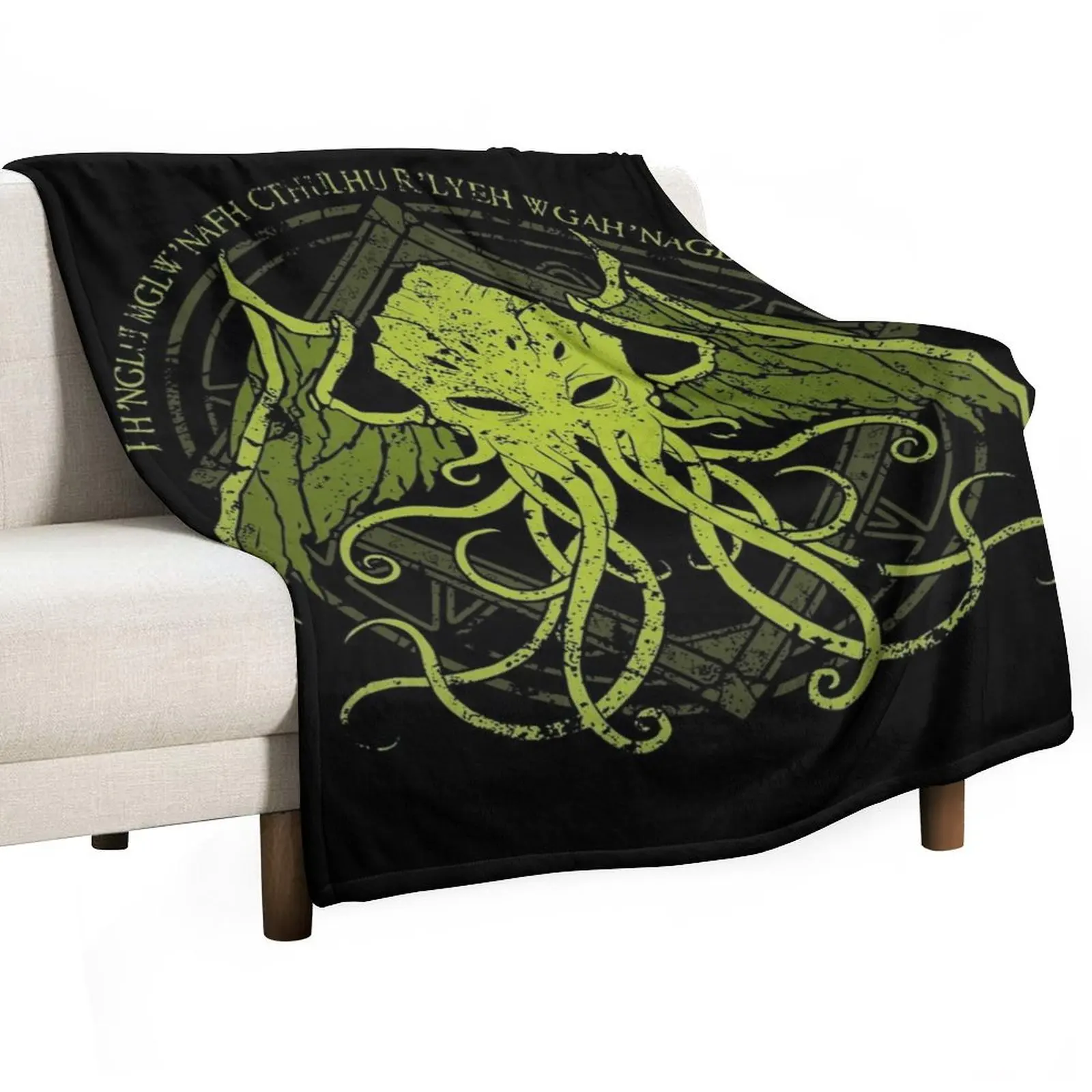 Cthulhu - Lovecraft - Distressed chant design v2 Throw Blanket Fluffy Shaggy Comforter Warm Retros Blankets