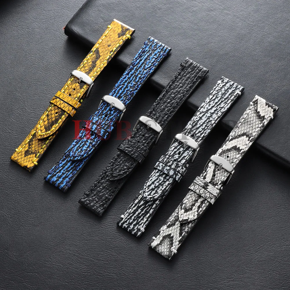 18/19/20/21/22/23/24mm Geprägtes Schlangen- und Haifischhautmuster Handgefertigtes Leder-Uhrenarmband Vintage Rindsleder Herren-Armband – Detail 3