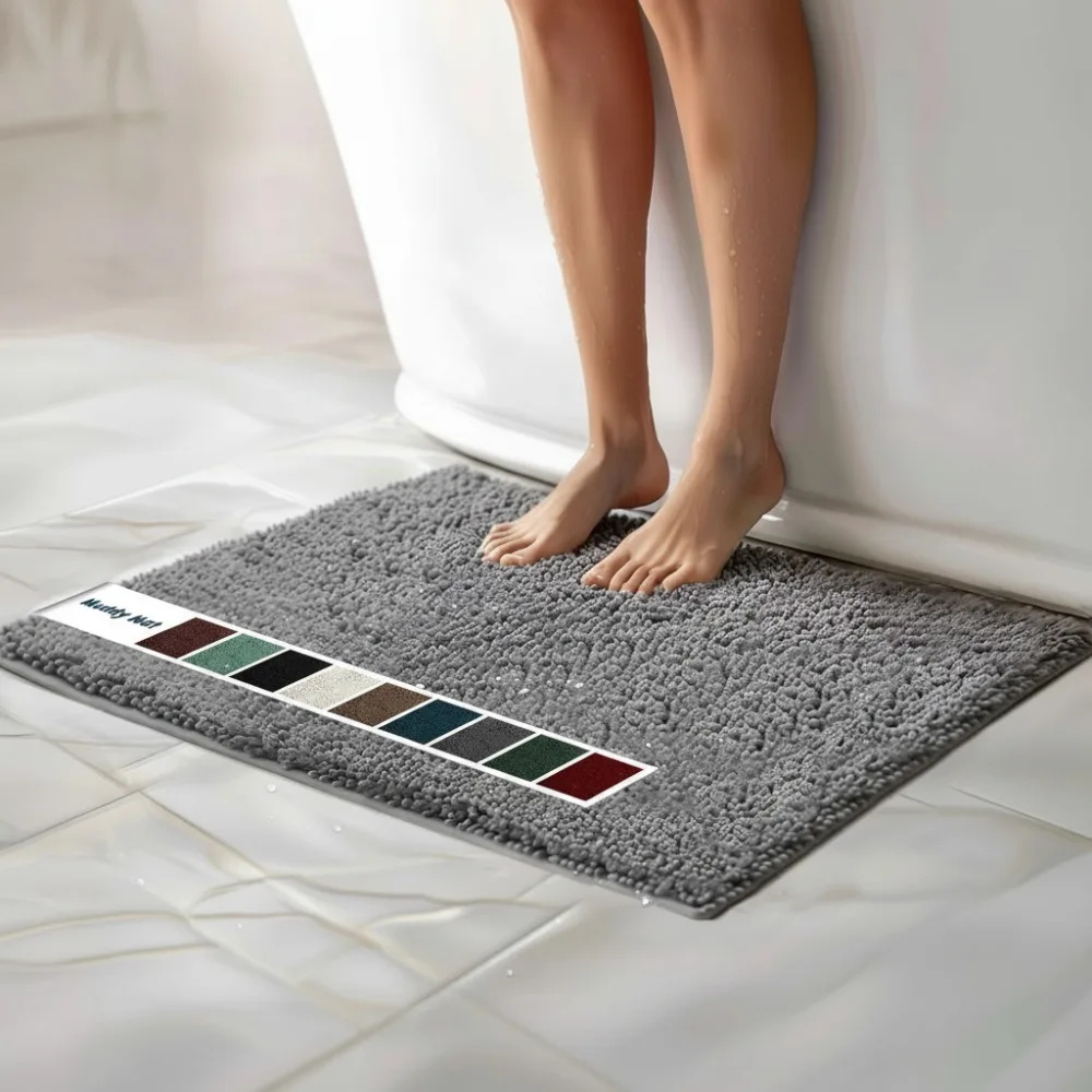 

Quick Dry Microfiber Bath Mat Non-Slip Washable Extra Thick Soft Absorbent Chenille Rug for Bathroom Kitchen Shower