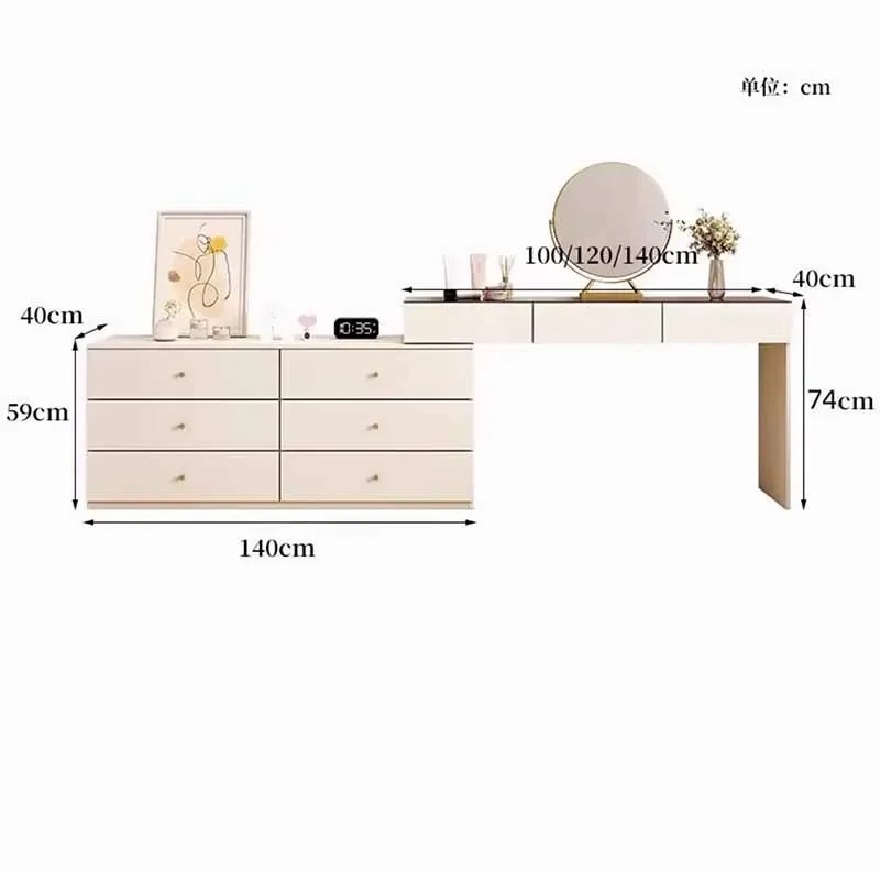 Taburete bonito con cajones Para mujer, tocador de lujo Para dormitorio, muebles Para el hogar, color blanco