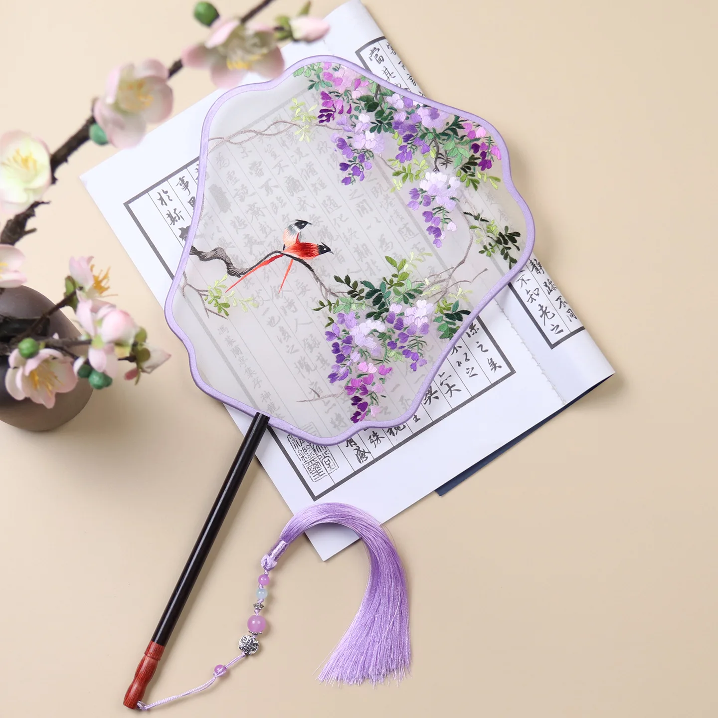 Suzhou Silk Double-Sided Round Fan, Handmade Su Embroidery Fan for Hanfu & Qipao, Traditional Gift