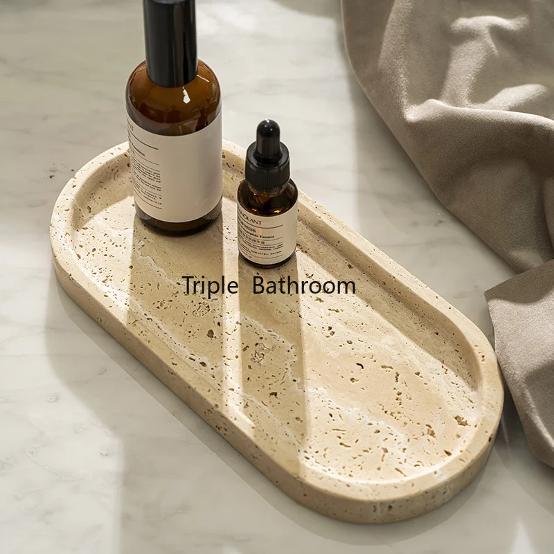 

Travertine bathroom dresser and kitchen sink tray jewelry makeup perfume storage tray