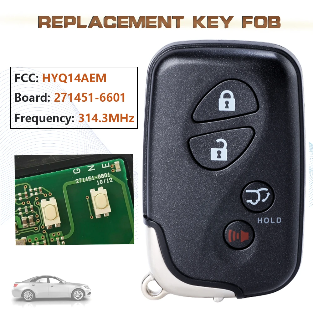 KEYECU 314.3MHz FCC:HYQ14AEM Board:271451-6601 Smart Keyless Remote Key Fob 4 Button for 2008-2016 Lexus LX570