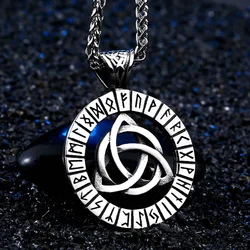 YILUOCD Viking Nordic Rune Necklaces for Men Stainless Steel Trinity Celtic Knot Pendant Amulet Pagan Norse Runes Jewerly
