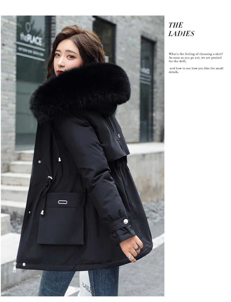 Winter Jacket Coat New Women Parka Clothes Long Coat Wool Liner Hooded Jacket Fur Collar Thick Warm Snow Wear Padded Parka