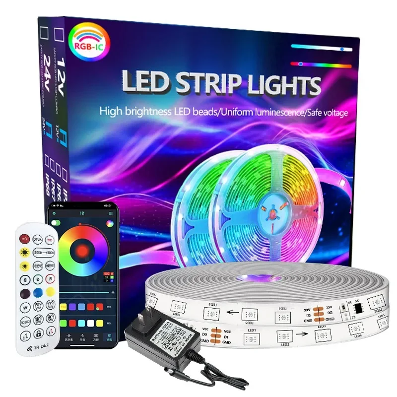 

10M/20M/30/40M Outdoor LED RGBIC Strip Lights IP67 Waterproof Bluetooth App DC24V Addressable Led Rope Light Music Sync Tape Led