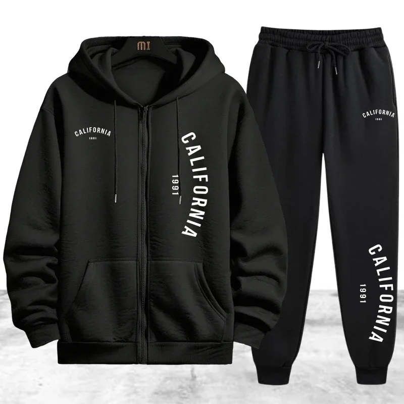 Autumn Winter Men's Tracksuit Casual Zip Hooded Sweatshirts Coat Outdoors Sports Jogging Man Clothing Single Jacket Tops Pants view 2