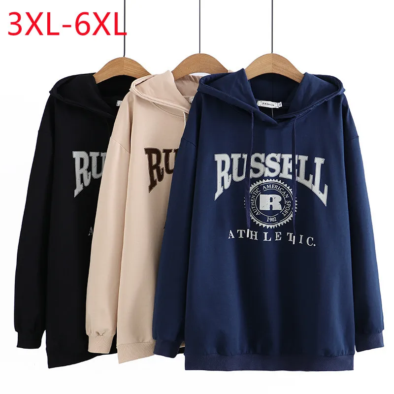 

New 2023 Ladies Spring Autumn Plus Size Hoodie For Women Large Size Tops Long Sleeve Print Black Coat 3XL 4XL 5XL 6XL