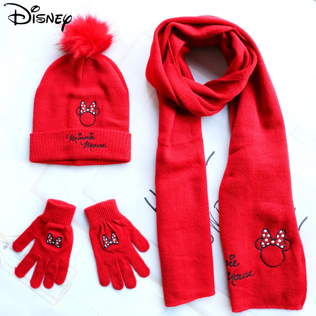 Disney Minnie Mouse Knitted Hat For Boys Girls Winter Cartoon Cute Hats Children\'s Cartoon Mickey Beanie Cap Kids Caps With Hat