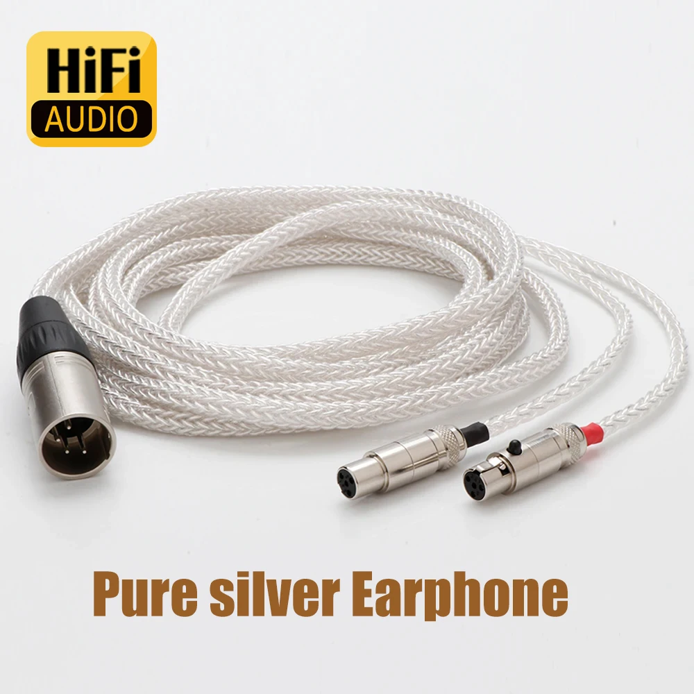 Cabo de fone de ouvido de prata pura, áudio hifi, 16 núcleos, 4/3 pinos, xlr macho para abyss ab-1266, atualização de fone de ouvido, cabo de extensão