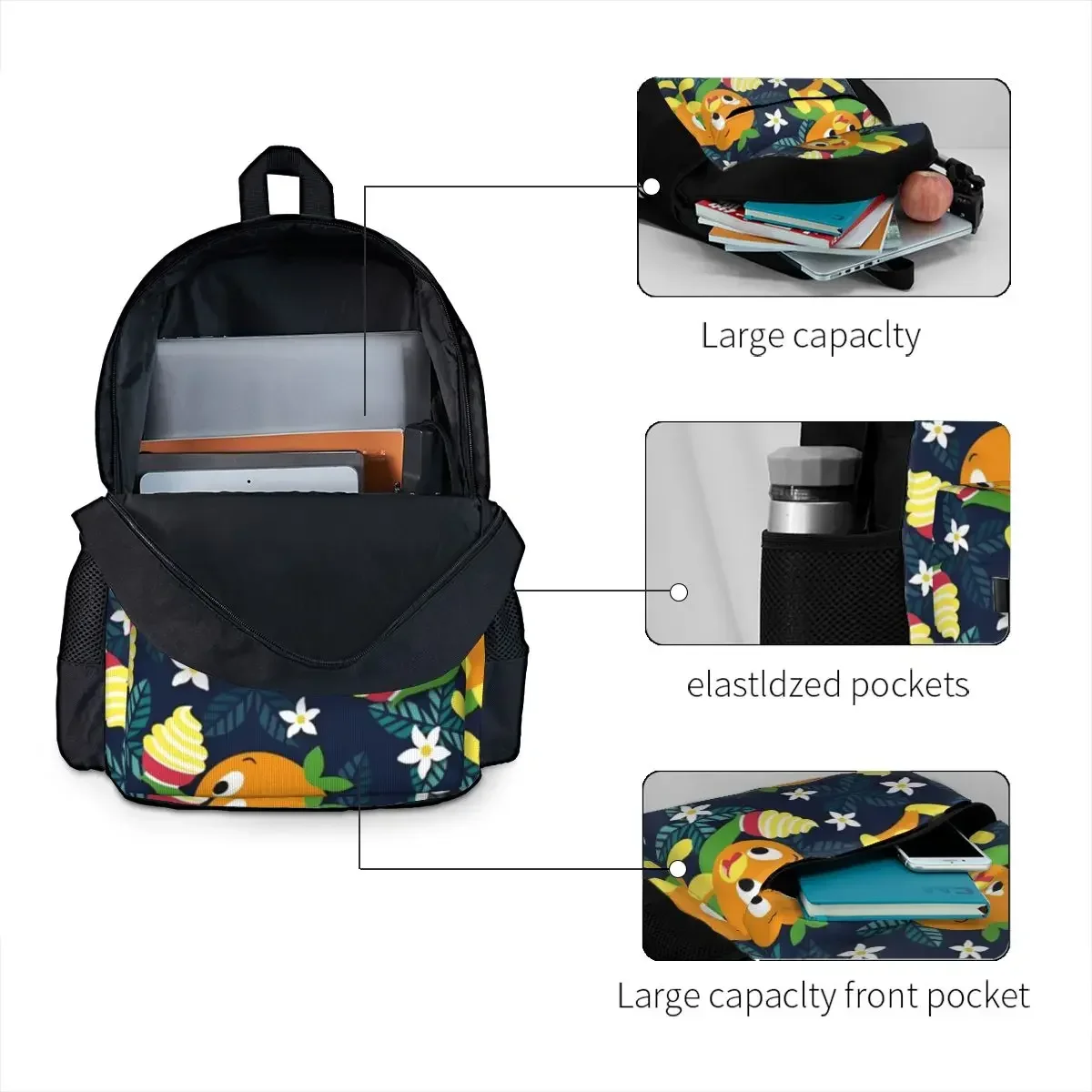 Orange Bird Backpacks Boys Girls Bookbag Students School Bags Cartoon Kids Rucksack Laptop Rucksack Shoulder Bag Large Capacity
