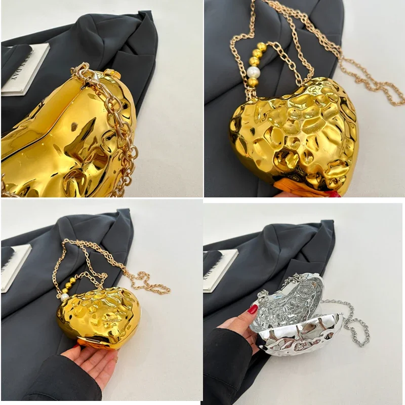 Fashion Super Mini Women Evening Bag Gold Silver Heart designParty Prom Shoulder Crossbody Bags Key Lipstick Banquet Bag