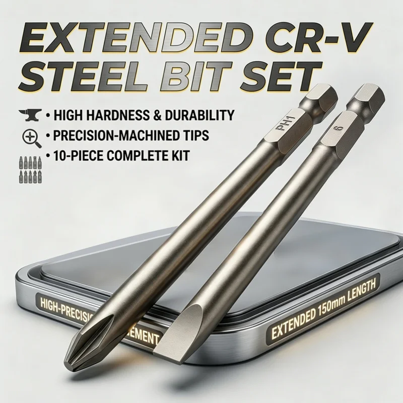 Extended Slotted & Phillips Screwdriver Bit Set,Long Shank Hardened Bits,3/4/5/6mm Sizes For Household Repair Screwdriving Tools
