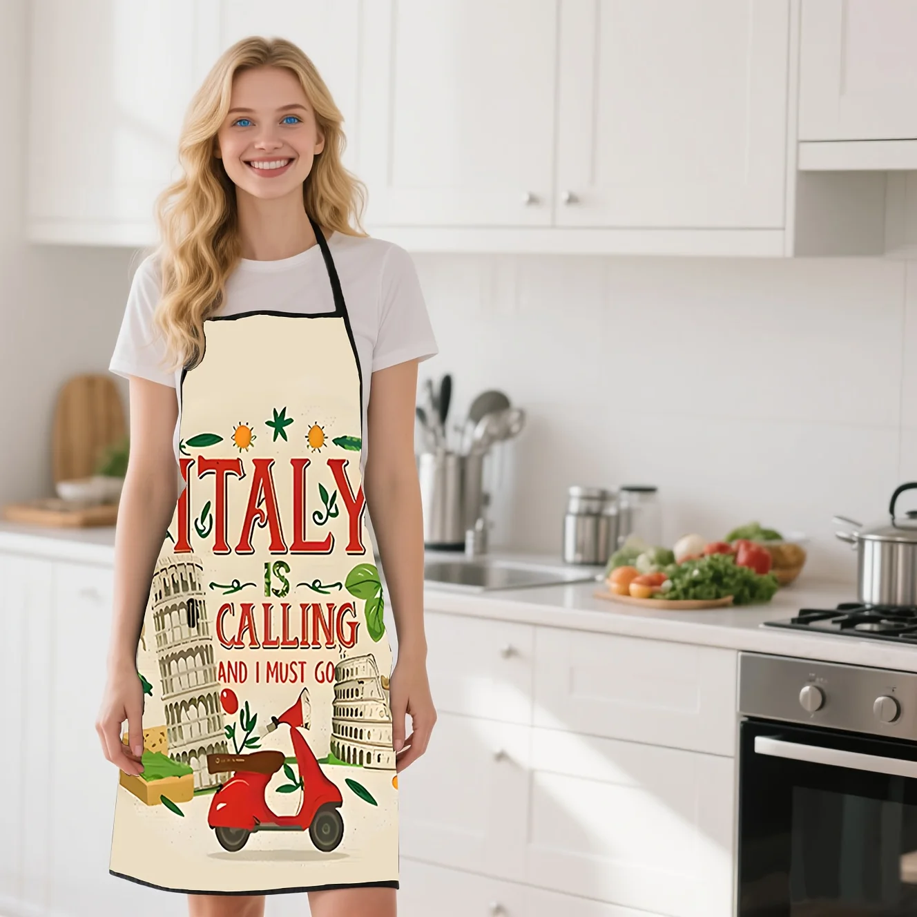 1 Piece Italian-Themed Apron, Italy Is Calling and I Must Go, Design Featuring the Leaning Tower of Pisa and the Colosseum, Unisex, Perfect for Crafting, Baking, Painting, Kitchen and Household Cleaning, Home Cooking, Chef, Waiter, Cafe, and Barbecue Apron, 21.7× 28.7inch , Perfect Holiday Gift Idea for Family and Friends