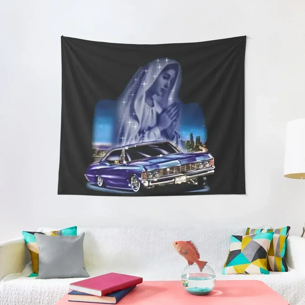 

Blues with Low Rider and Virgen Mary Tapestry Custom Wallpapers Home Decor Tapestry