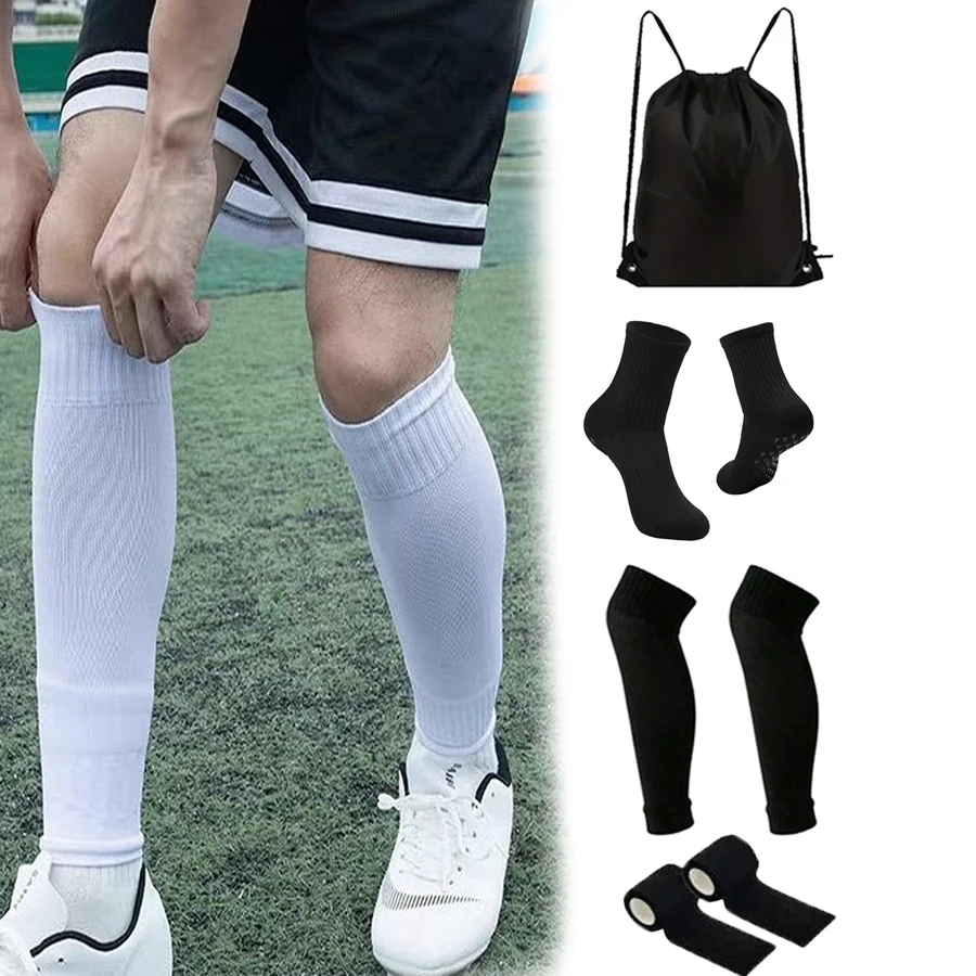 

Набор из 4 предметов для мужчин и женщин, спортивные футбольные носки, сумка для мяча на шнурке, спортивная повязка, эластичный чехол для ног, носки для теленка, футбольное оборудование