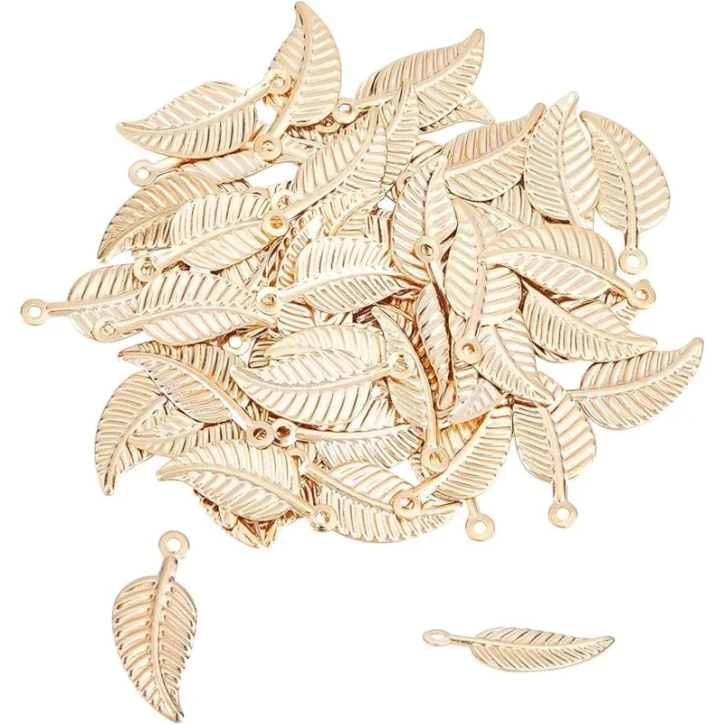 60pcs Leaf Golden Charms Stainless Steel Pendants Metal Leaf Charms Pendants for DIY Jewelry Making Accessory