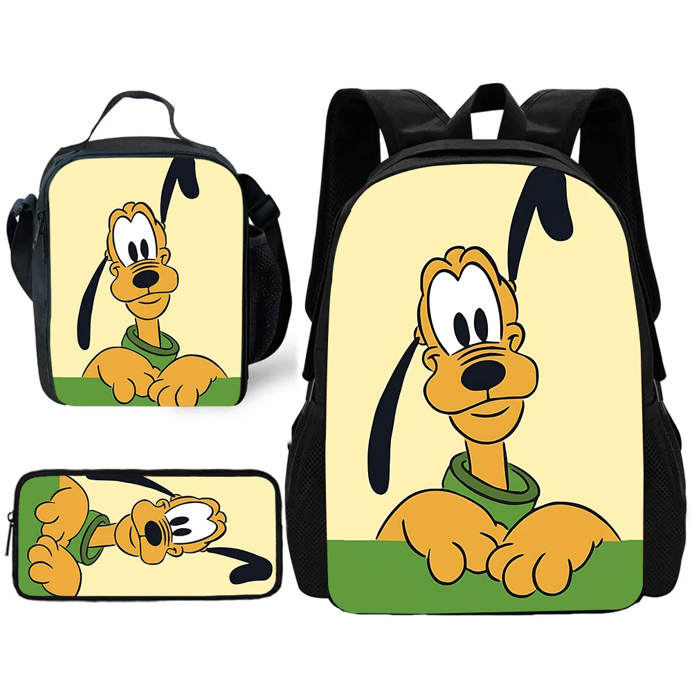 Child School Cute Cartoon Mickeys and Plutos Backpack with Lunch Bags ,Pencil Bags ,School Bags for Boys Girls Best Gift