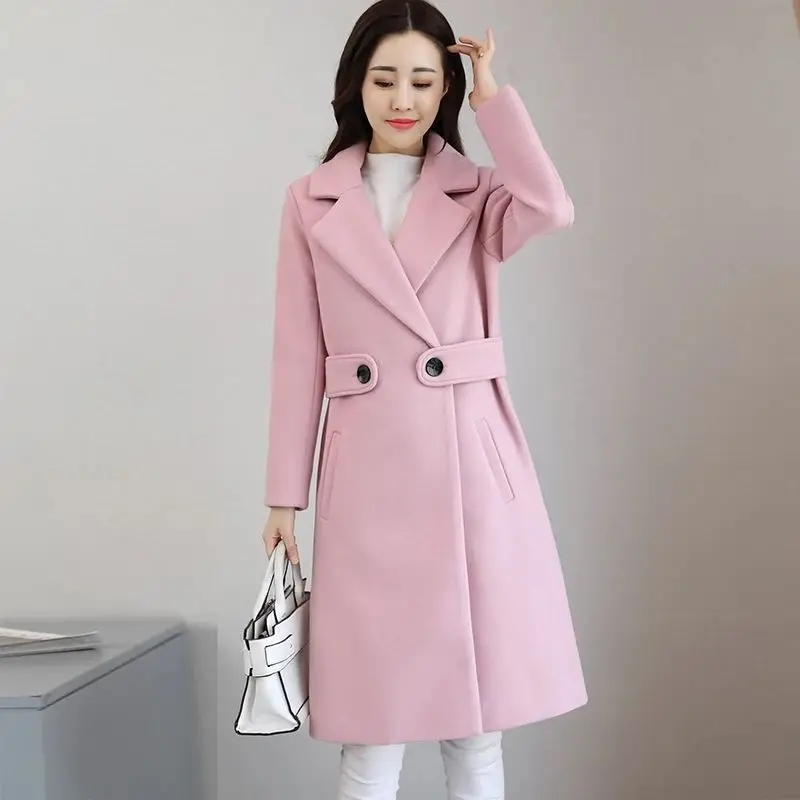 Winter New Solid Color Tailored Collar Long Sleeve Fashion Woolen Coat Women High Street Casual Loose Button All-match Cardigan