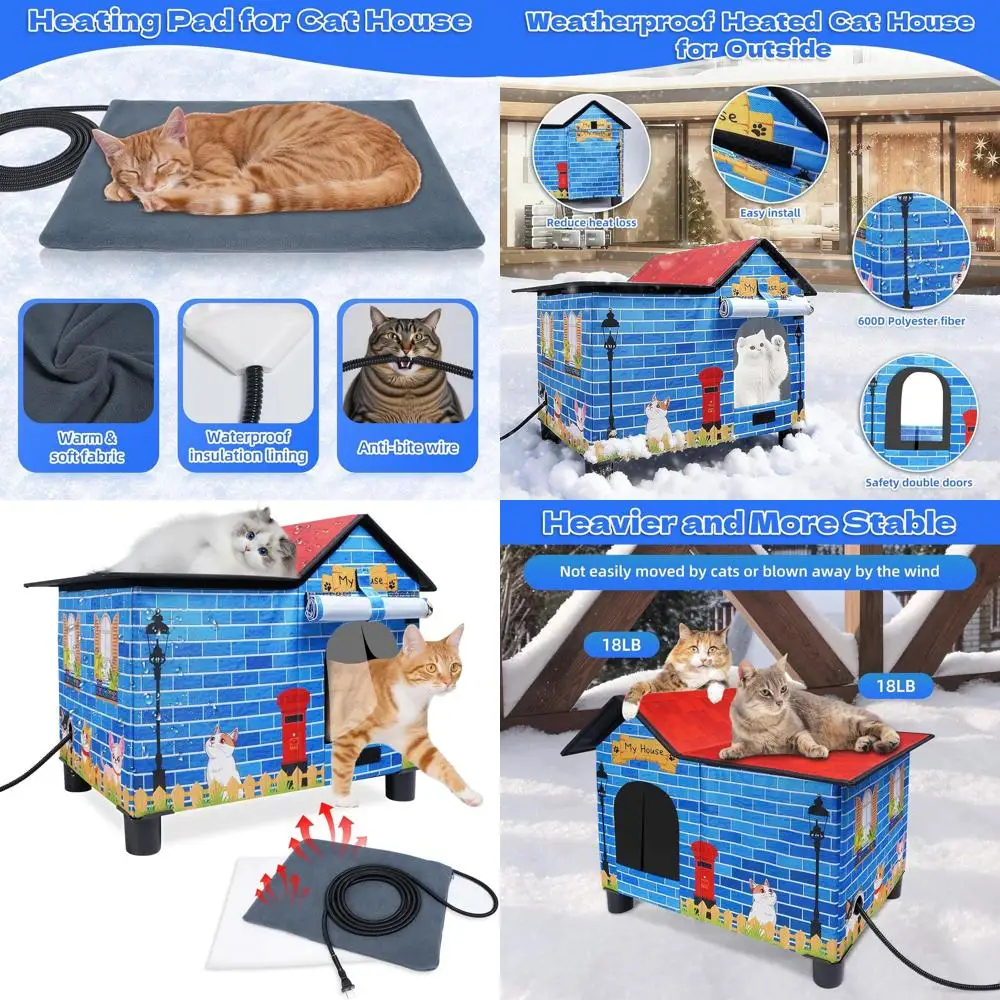 

Приподнятое укрытие для кошек на открытом воздухе, устойчивое к атмосферным воздействиям с подогревом, подходит для нескольких кошек, 19,7x13,4x18,1 дюйма