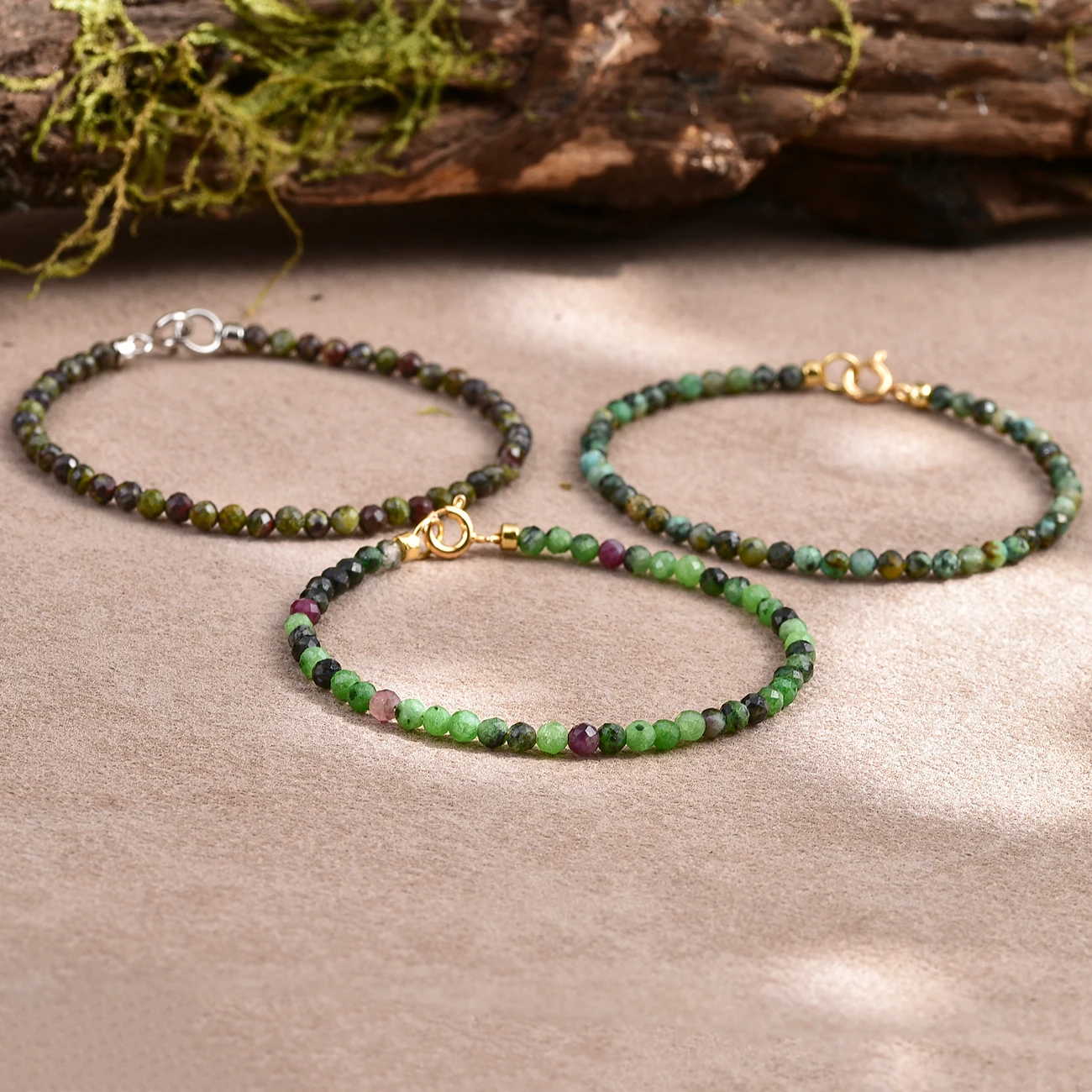 Natural Ruby Zoisite Bracelet Faceted Green Beads with Red Sparkle Dainty Unisex Jewelry for Men Women Adjustable Free Shipping #6