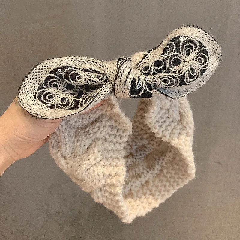 

Internet Celebrity Knitted Yarn Bow Sequins Fashionable, Sweet, Elastic Headband with Loop, Women's Hair Accessories Look Good