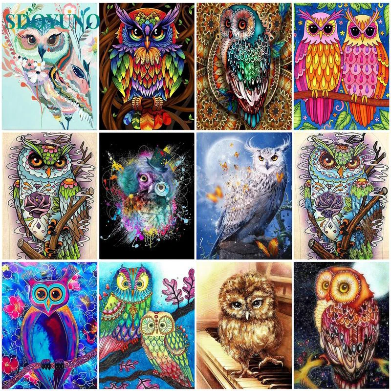 

SDOYUNO Paint By Numbers Owl HandPainted Wall Art Picture By Numbers Animals Drawing Canvas Adults Kit Home Decorative Paintings