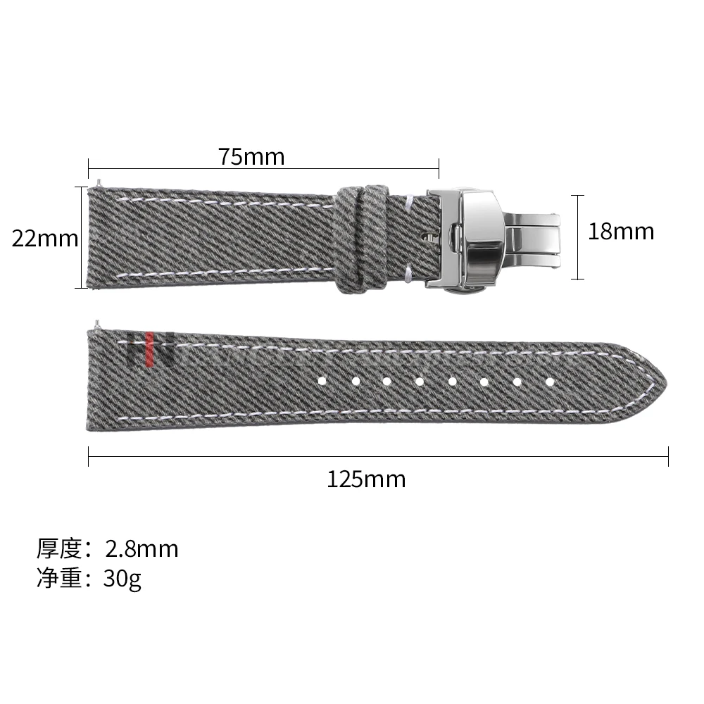 Denim Sailcloth Watchband Leather Watch Strap 18mm 20mm 22mm for Seiko for Rolex Band Butterfly Buckle for Men Women Sport Belts image 6