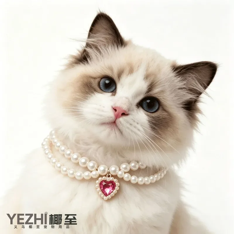 Court style cute pet double pearl necklace celebrity style fashion jewelry muppet than bear pet collar wholesale