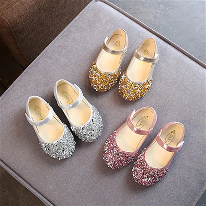 Spring and Autumn 2023 Girls\' Sandals Low Heel Shallow Cut Sequin Princess Shoes Flat Shoes Pearl Decorative Kids\' Shoes