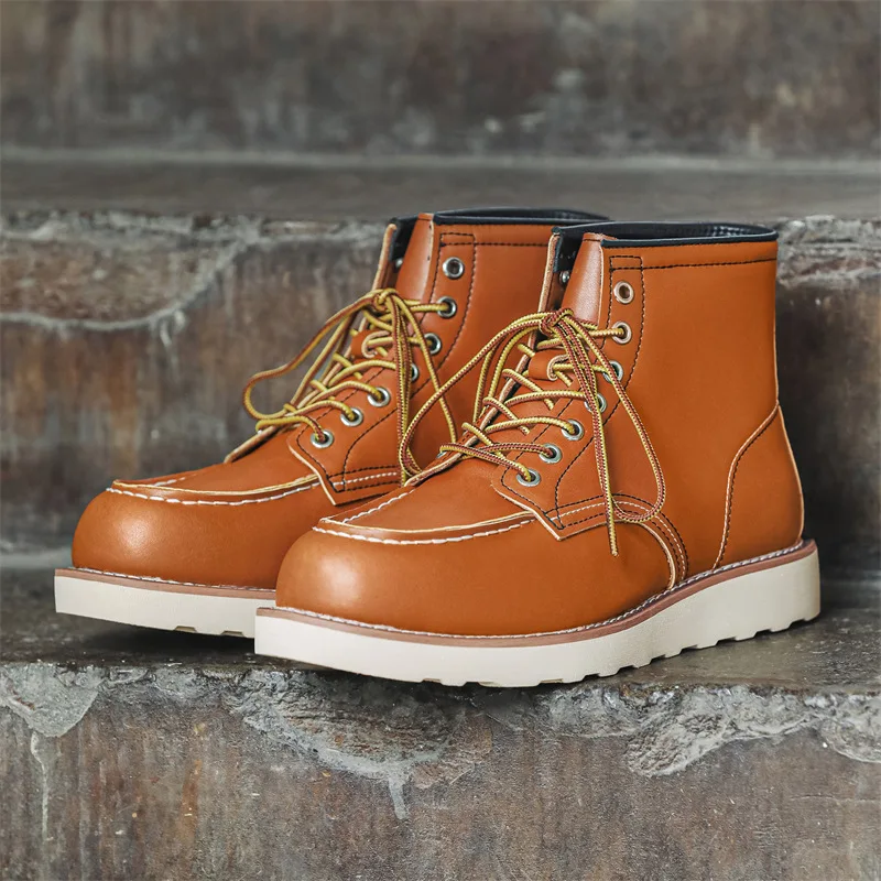 American Retro 875 Work Boots High Top Men's Top Layer Cowhide Motorcycle Boots Casual Wear Resistant Botas Para Moto