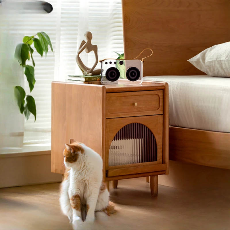 

Solid wood bedside table, small-sized Japanese style cherry wood, minimalist bedroom storage cabinet, side cabinet