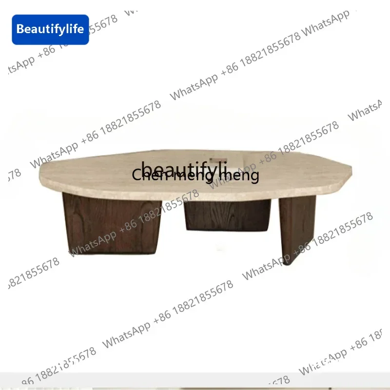 

183Solid wood travertine coffee table special-shaped simple luxury stone small tea table living room household small apartment
