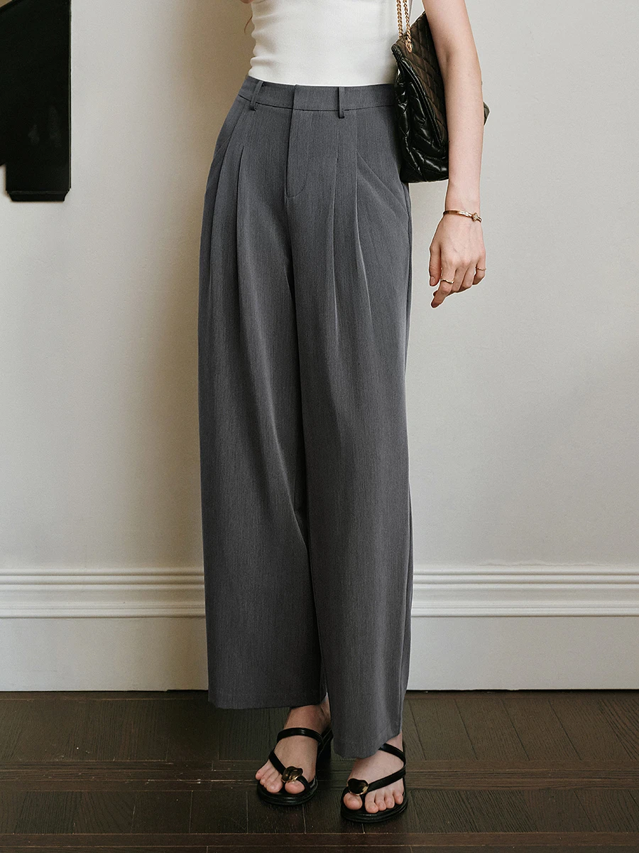 OLrain Women Straight Pants Grey Fashion Style Loose Casual Pant Autumn 2025 Commute High Waist Skinny Wide Leg Pants O57XK98603