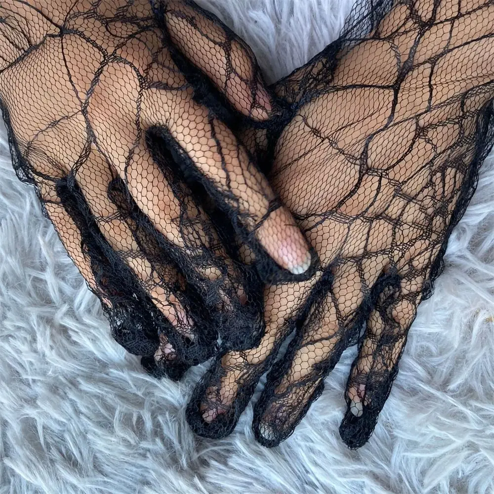 

Black Web Pattern Gloves Fashion Thin Long Lace Gloves Anti UV Mesh Driving Sunscreen Gloves Dance