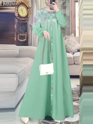 Donne eleganti Abaya Musulmano Vestito Autunno Manica Lunga Lanterna Stampato Vestito Estivo 2024 ZANZEA Moda Turchia Dubai Abaya IsIamic Robe