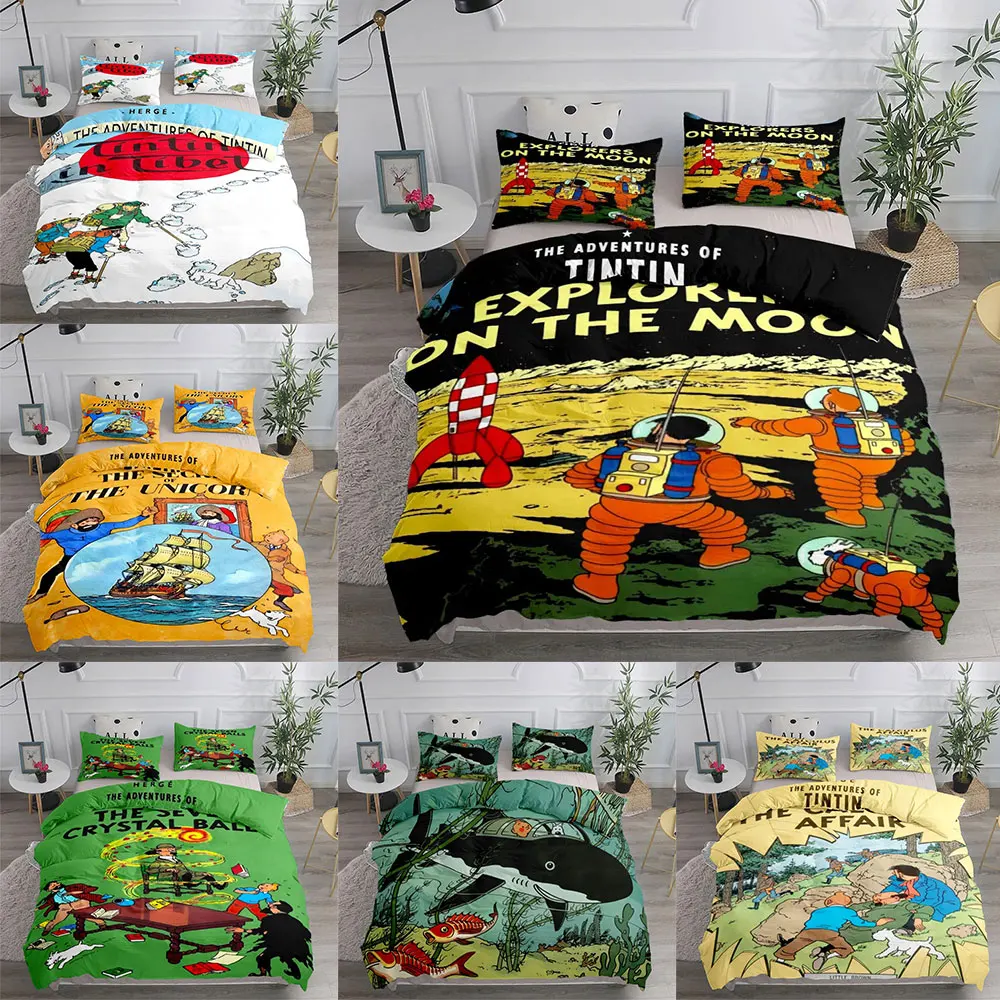 The Adventures of Tintin Bedding Sets Cartoon Anime Comforter Cover Bed Cover Duvet Cover Pillow Case 2-3 Pieces Sets Home Decor