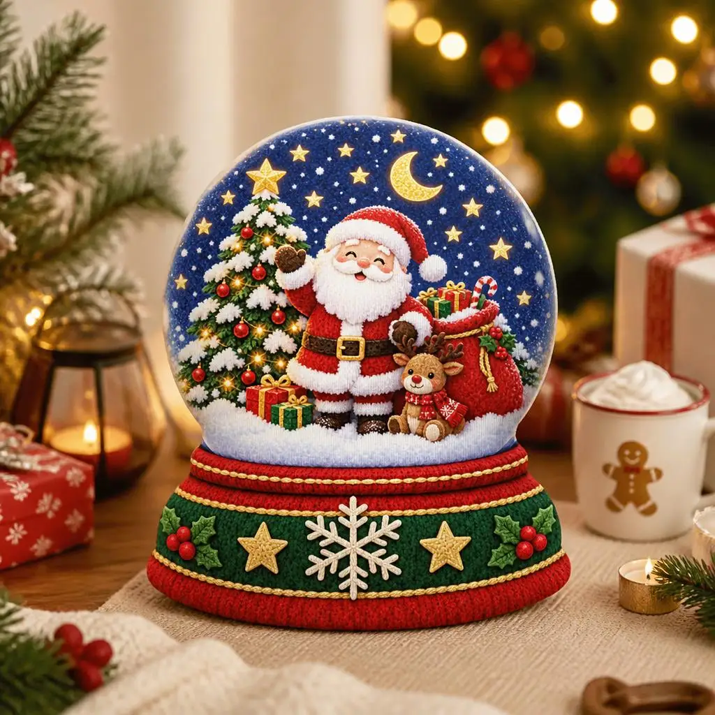 Christmas Snow Globe Santa Shaped Plush Stuffed Pillow Winter Holiday Throw Cushion Cute Decorative Home Accent Gift Idea