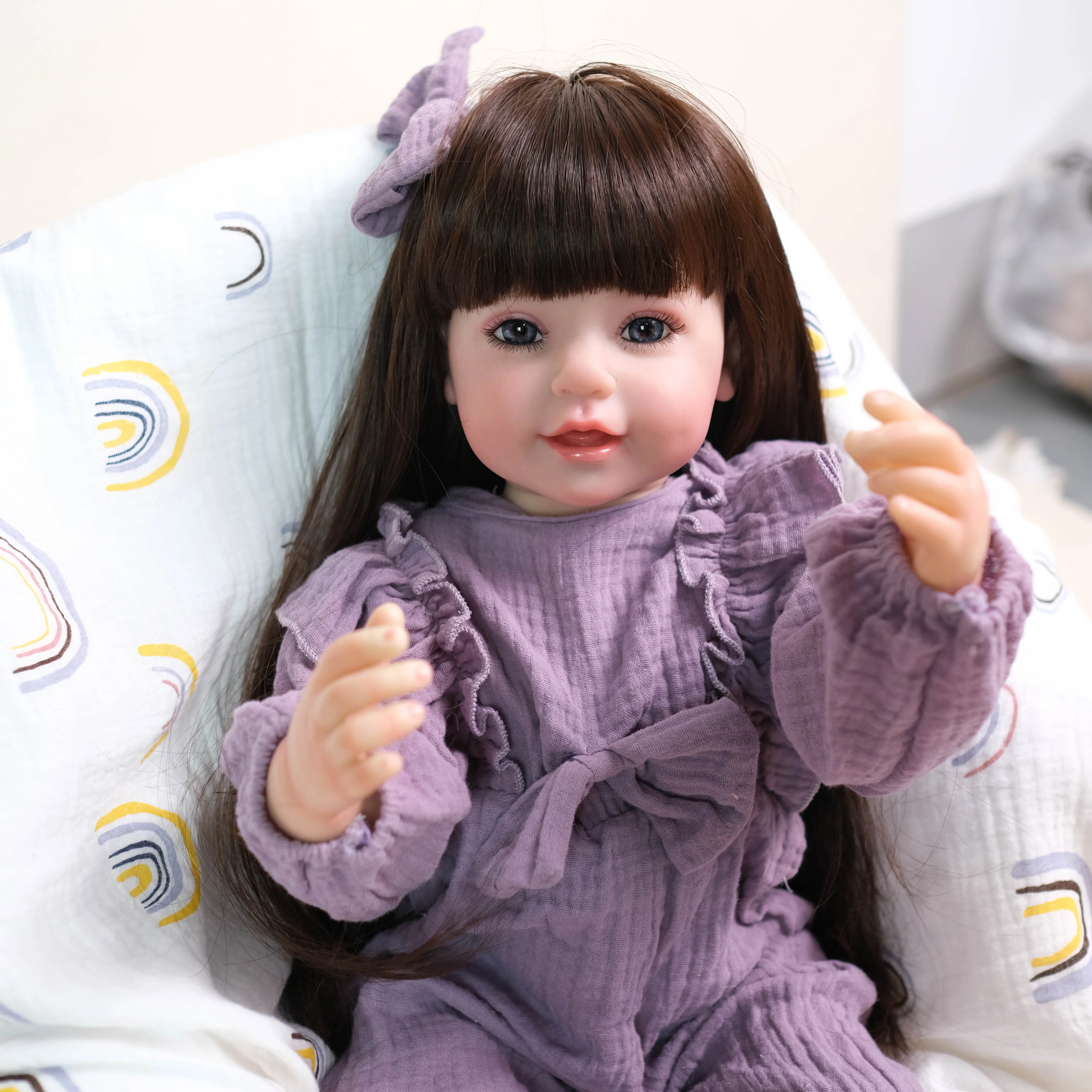 

NPK 22 дюйма, ручная работа, реборн, улыбающийся ребенок, счастливая девочка, виниловая 3D картина для всего тела, кожа Bebe, Коллекционная реалистичная художественная кукла